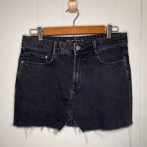 Zara Black Destroyed Raw Hem Denim Skirt Medium
